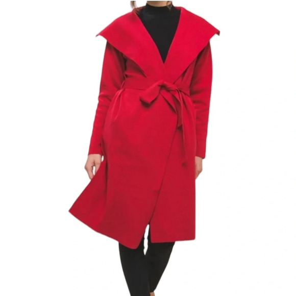 127. NWT Red Knit Waist Tie Cardigan Sweater Coat - Picture 1 of 1
